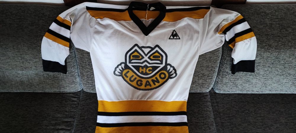 80-90s HC Lugano Adidas Vintage Game Match Ice Hockey Jersey Shirt Retro Size XL