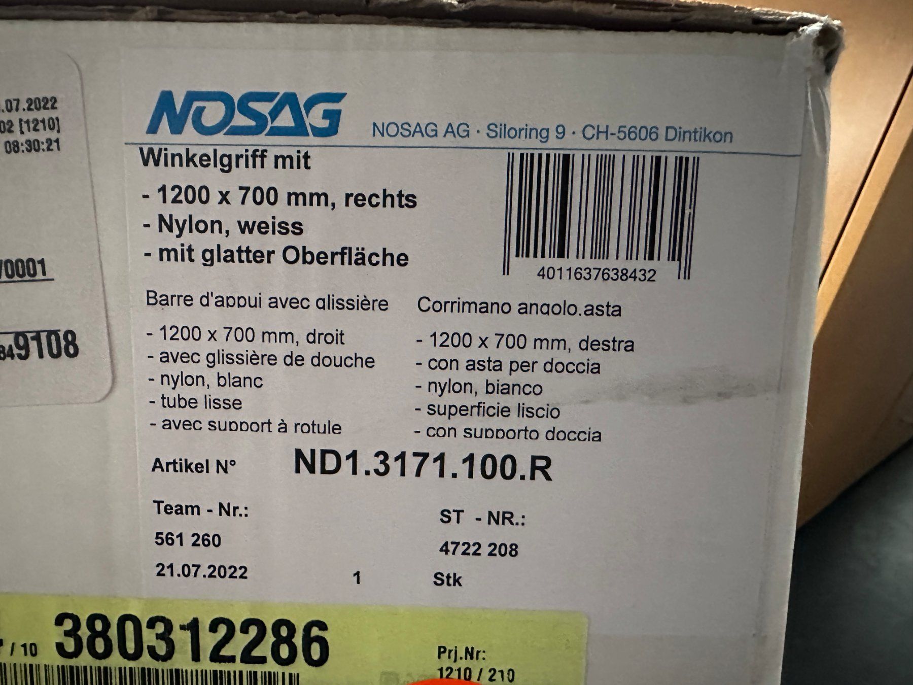 Supporti a parete: NOSAG Winkelgriff 120x70 cm Rechts – Nuovo e nell'imballaggio originale da Brügg BE venduto da TSP02 1