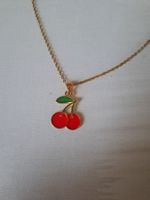 Goldfarbige Halskette mit Kirsche Anhänger, neu 🍒