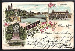 Litho Basel, Ortsansicht mit Rheinbrück