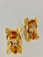 Ohrclips vergoldet mit Citrinfarbigem Stein und Strass