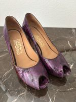 Salvatore Ferragamo Purple Snakeskin Peep Toe Heels -Size 37