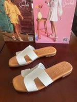 Sandale, Grosse 38, NEU, off white -  camel, Leder, Espania