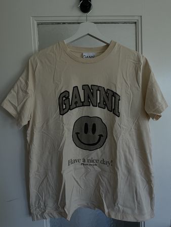 T-Shirt Ganni beige mit Smiley Aufdruck guter Zustand
