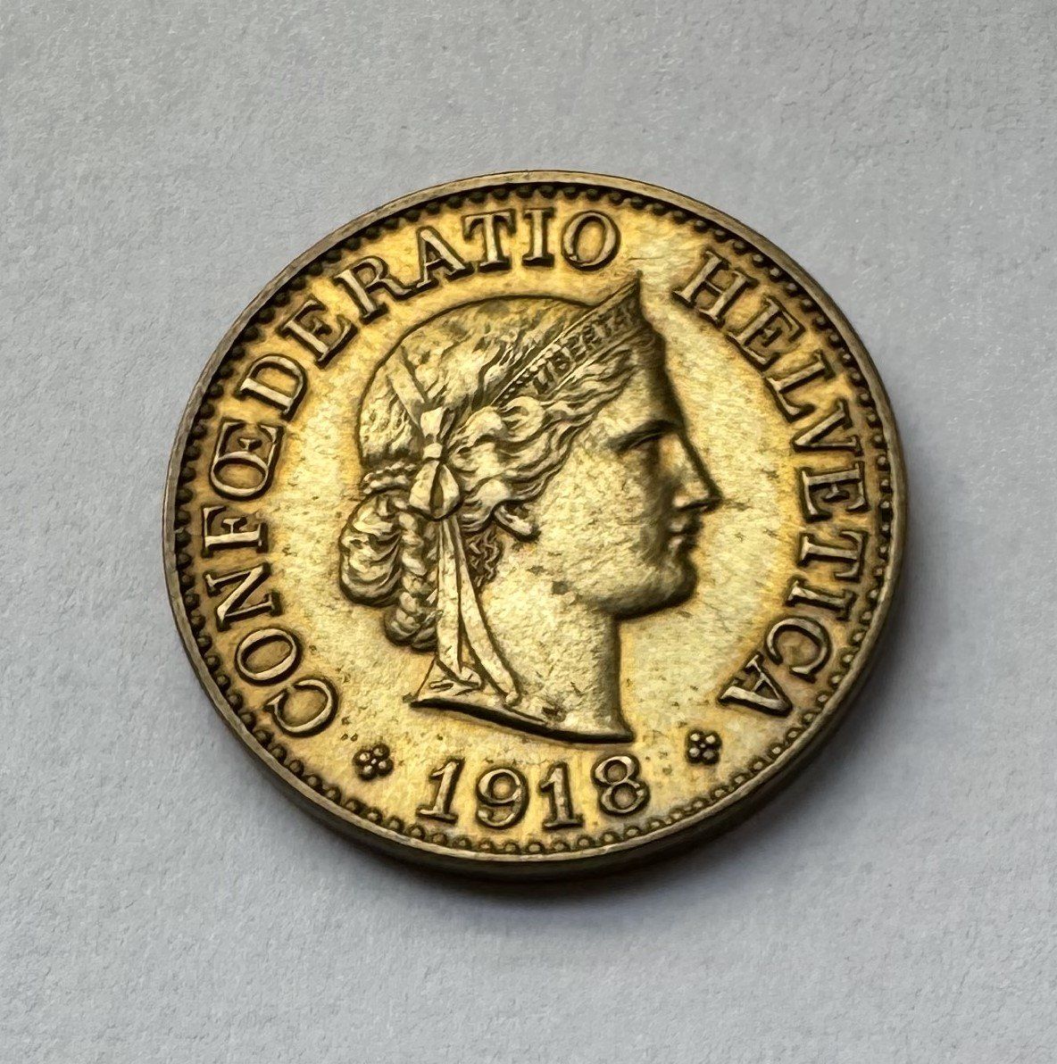 Tutti le monete: 1918 10 Rappen Messing -unz – Usato da Kirchberg SG venduto da Helveticus00