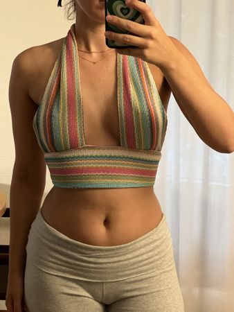Bunter Sommer-Crop-Top im Ethno-Stil, Grösse M
