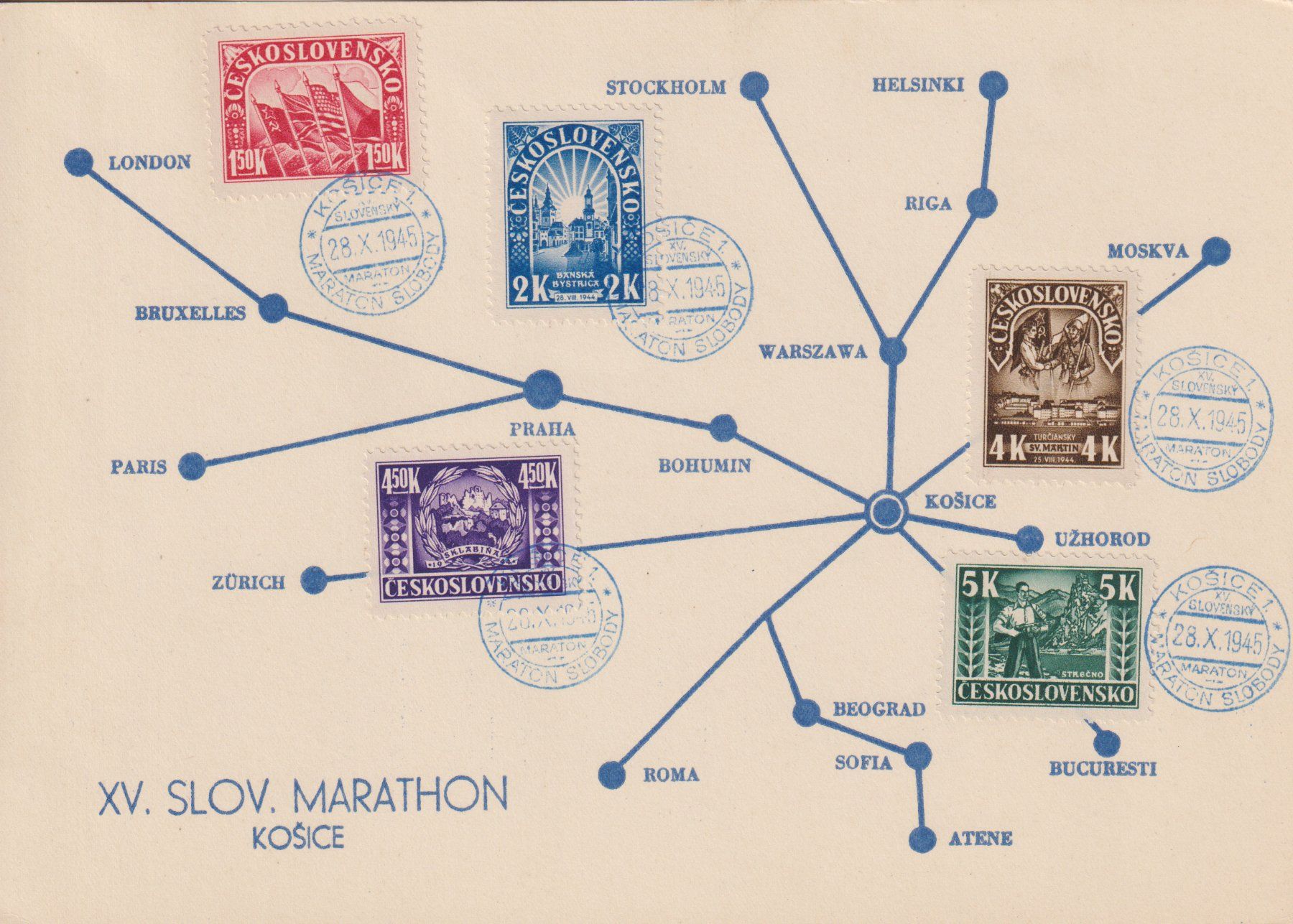 Alle Briefmarken: Tschechoslowakei 1945: Blatt / Serie Marathon – Gebraucht aus Eschlikon TG von PhilCon