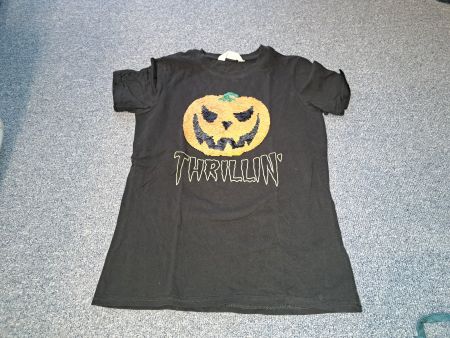 Halloween Shirt Kürbis Totenkopf Wendepailletten Gr. 134/140