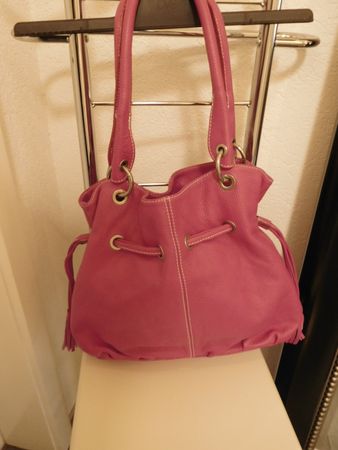 Echt Leder TASCHE Umhängetasche Beutel 34x30x12cm pink