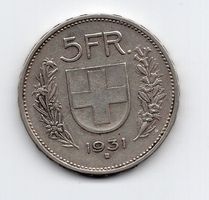 (2970) CH, 5 Franken 1931, 10* über Kopf, ss-vz