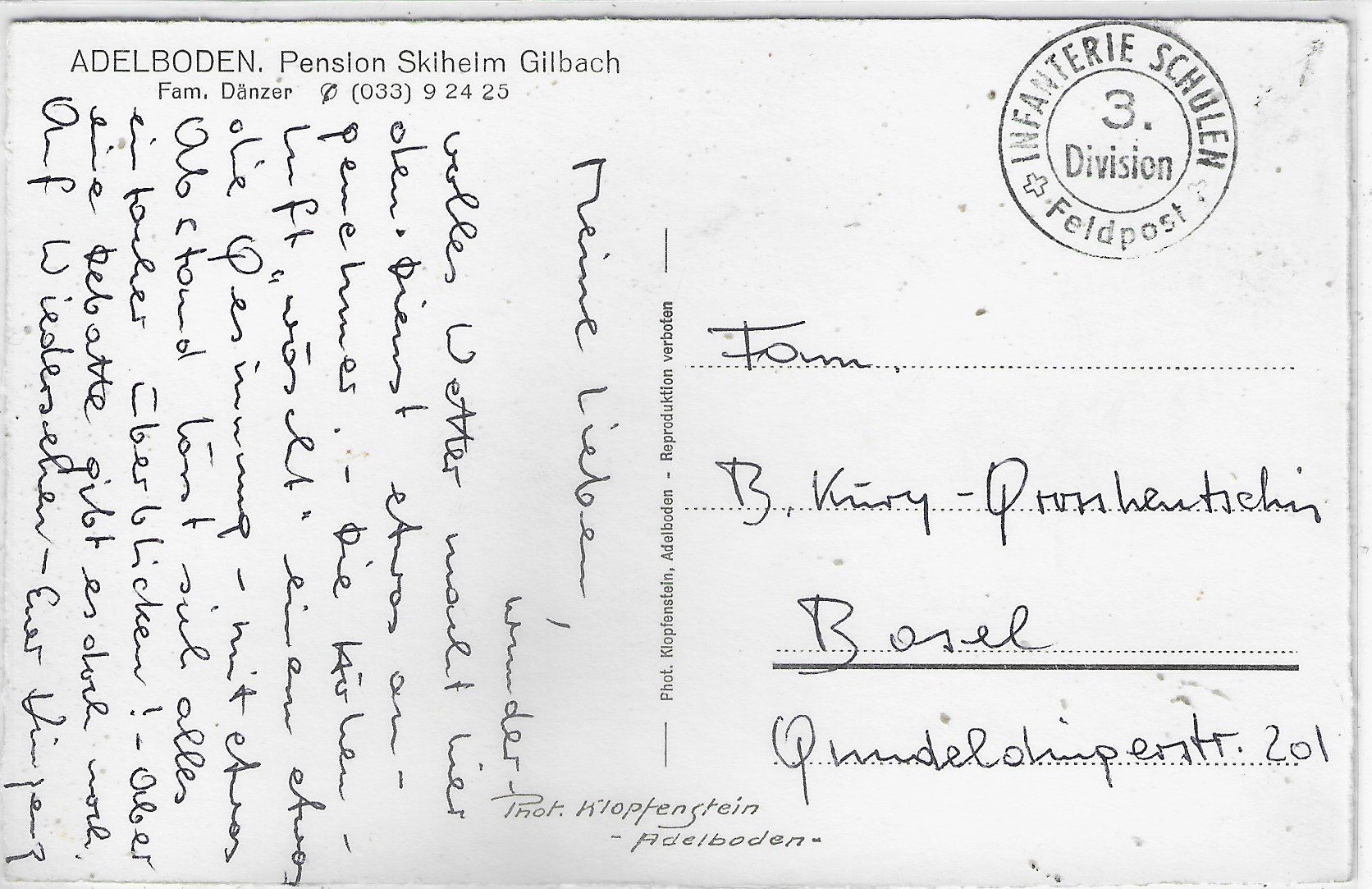Cartoline postali: Adelboden - Pension Skiheim Gilbach – Usato da Ettingen venduto da Kartenplanet 1