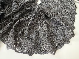 Spitzen Bordüre , schwarz silber Blumenmuster