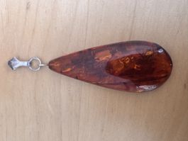 Pendentif Vintage Ambre Cognac Véritable et Argent – 5 cm