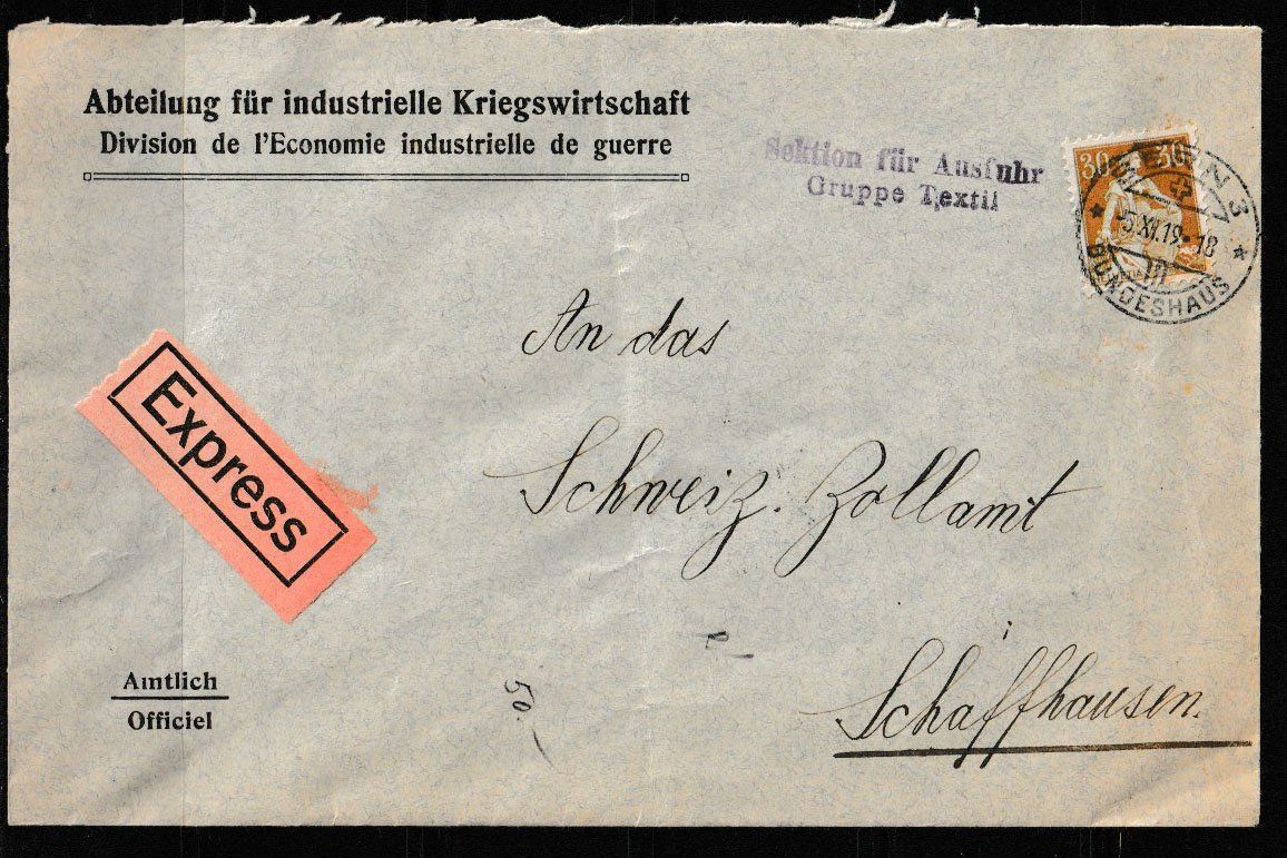 Tutti i francobolli: Express-Brief, Kriegswirtschaft 6.XI.19 von Bern – Usato da Jegenstorf venduto da Wintersport