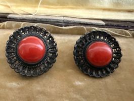 Antike Silber Ohrclips mit Korallen 800