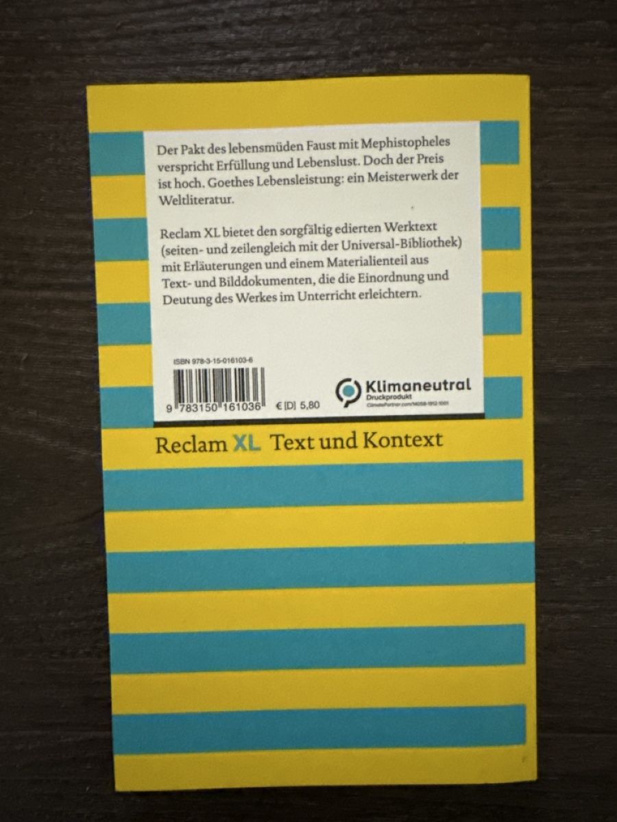 Libri: Goethe Faust I, Reclam XL – Usato da Gränichen venduto da cat_lady 1