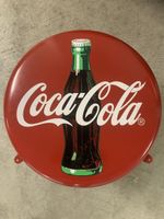 Coca-Cola Blechschild rund mit Flaschenmotiv rot vintage