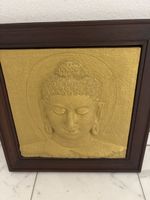 Relief Buddha Kopf goldfarben gerahmt guter Zustand