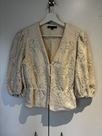 Maje Bluse, bestickt, Creme mit Pailletten
