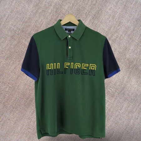 TOMMY HILFIGER Polo Homme Vert Block Taille L - TBE