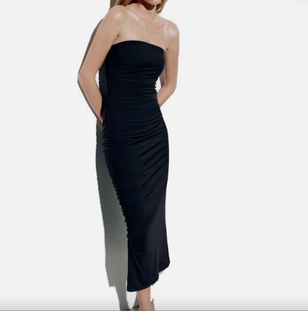 ZARA Bandeaukleid Longdress m. Raffung, Gr. M, schwarz NEU