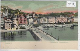 Luzern - Seebrücke mit Schweizerhofquai - Litho