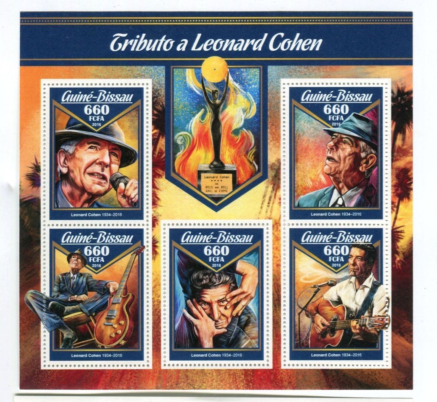 Alle Briefmarken: Block "Leonard Cohen". Guinea-Bissau. – Neu und originalverpackt aus Basel von Butsch5