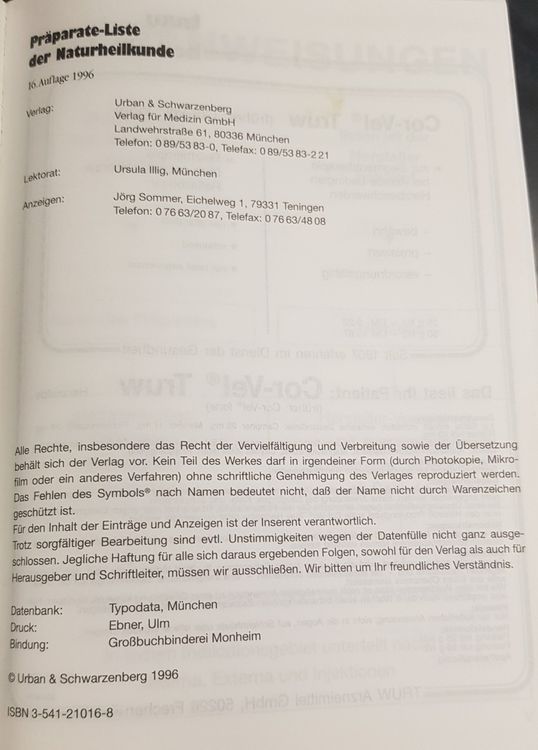 Präparate- Liste der Naturheilkunde 1996 | Kaufen auf Ricardo