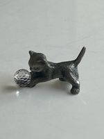 Figur Katze mit Ball Metall Glas guter Zustand(S8)