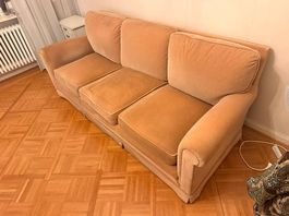 Canapé velours ras 3 places beige-caramel