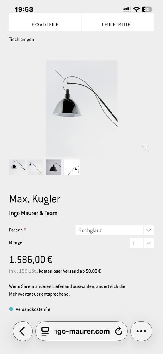Ingo Maurer Lampade: Max. Kugler Tischleuchte Ingo Maurer & Team – Nuovo e nell'imballaggio originale da Wettingen venduto da rog_fhz5 7
