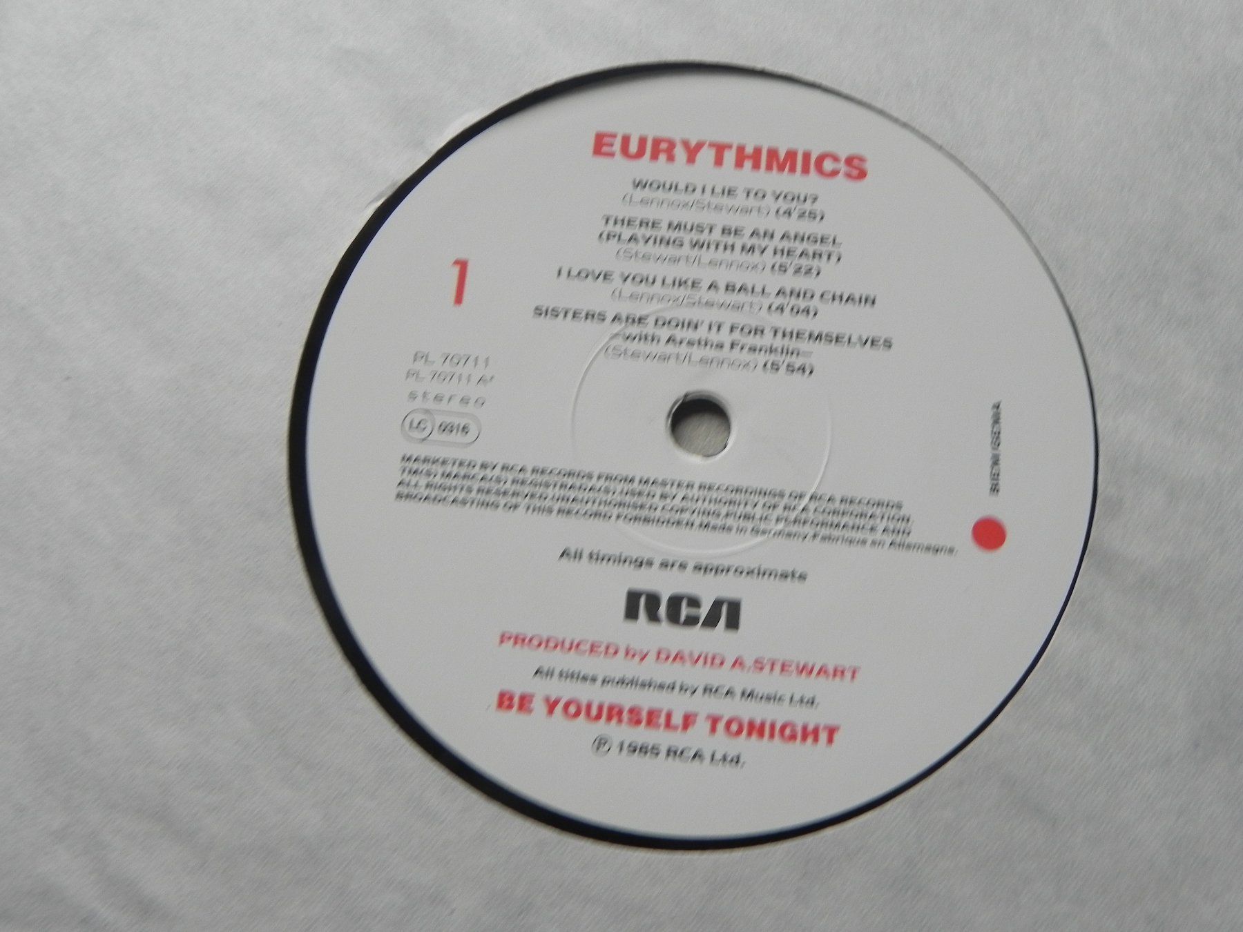 Schallplatten: LP brit. Rock Pop Duo Eurythmics 1985 Be yourself Tonight – Gebraucht aus Siebnen von krimsie 7