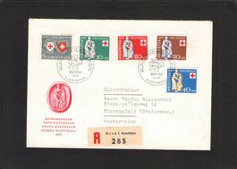 FDC Pro Patria 1957 komplett Satz B81 - B85 , 1.Vl.1957