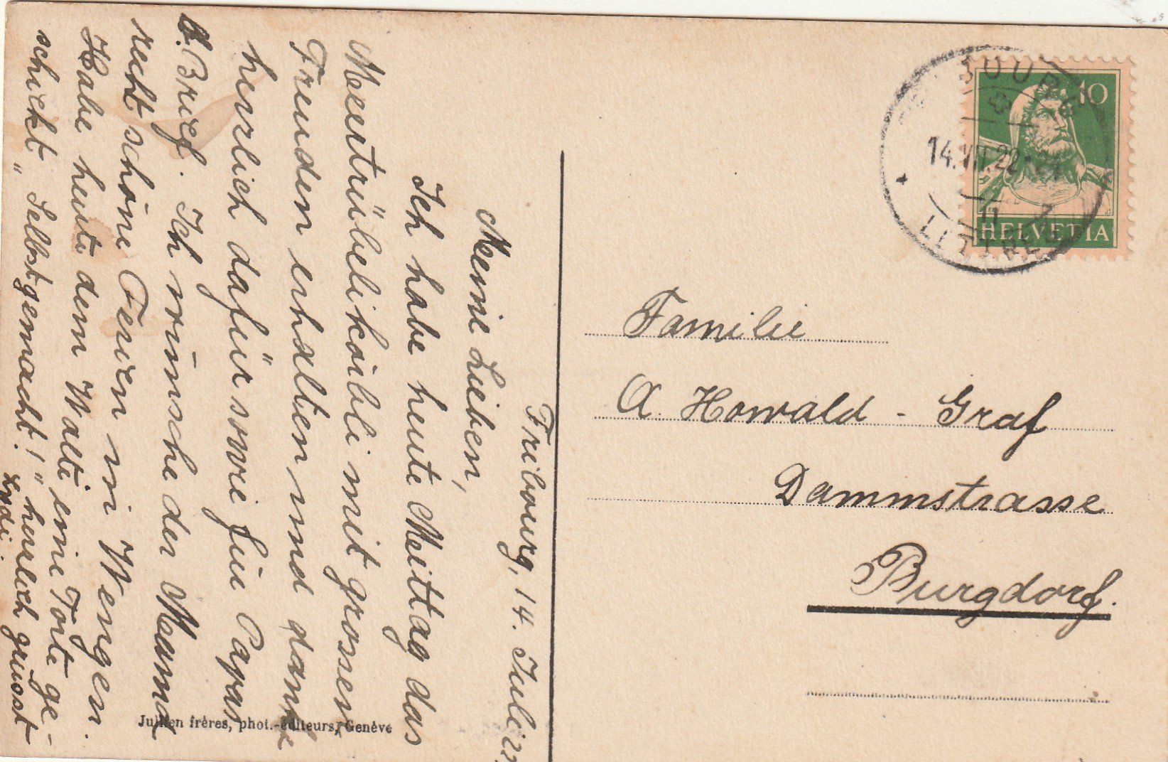 Cartoline postali: Fribourg Pont de Berne – Usato da Rorschacherberg venduto da fratovi2 1
