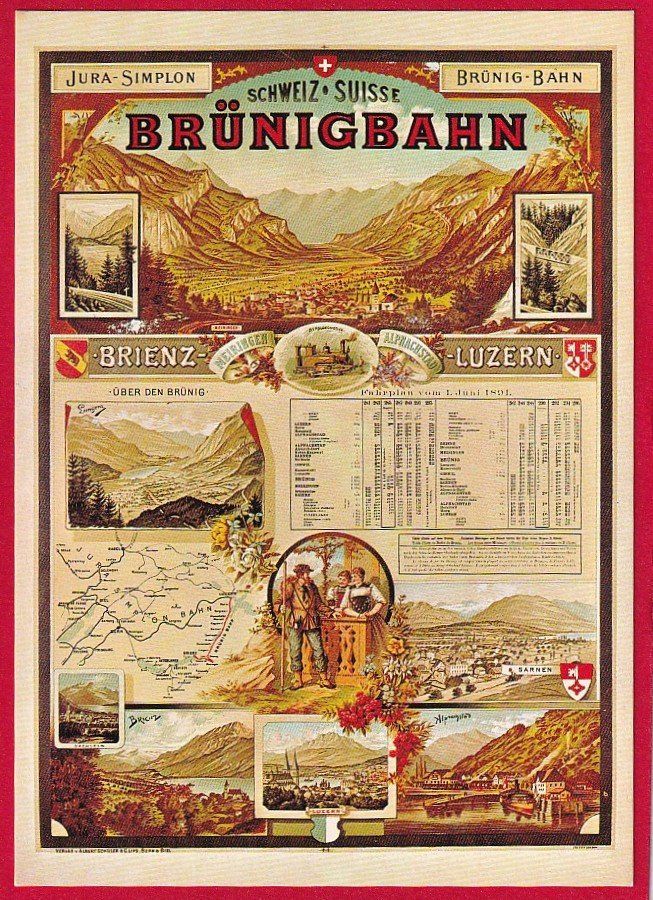 Ansichtskarten: BRÜNIGBAHN, PLAKAT-REPRODUKTION, SEMIMODERNE KARTE – Gebraucht aus Grüningen von Kartenlaube