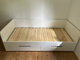 Bettgestell, Unterbett+Aufbewahrung, weiß, 90x200 cm