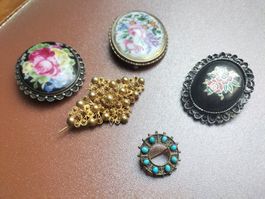 Antike Brosche Konvolut, Teils Silber, Vintage Schmuck Rarit
