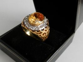 Bague homme/femme Imposante Citrine + diamant cz