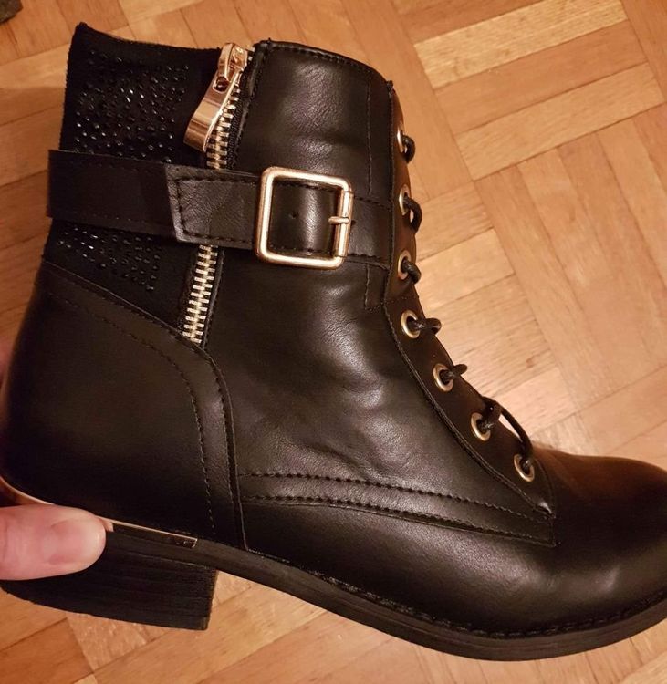 Bottines Noires à Paillettes New Look - Taille UK 7 (EU 40) - Occasion - Style Bootie Cheville