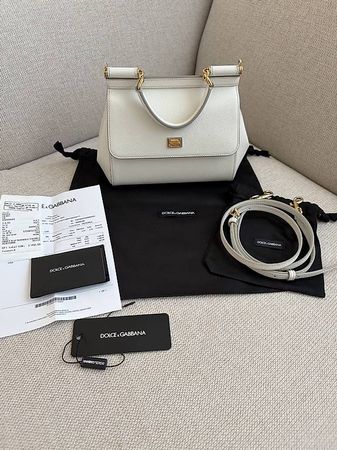 Dolce & Gabbana Sicily Klein Tasche, Weiss, Full Set