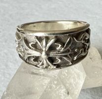 Vintage Silberring HLT – Fleur-de-Lys & gotische Eleganz G58