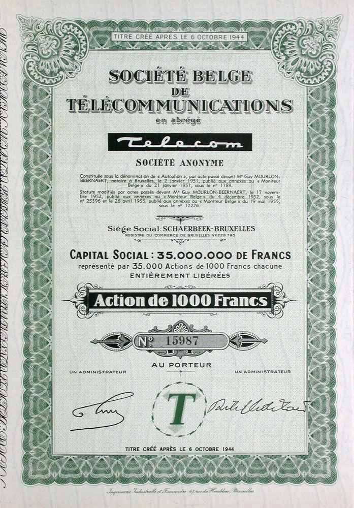 Documents: Société Belge de Telecommunications Telecom SA - 1955 – D'occasion à Solothurn par Sgasche