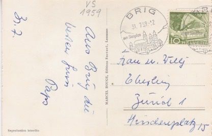 Cartoline postali: Brig (VS)  Ansicht Ortsteil. 1959 – Usato da Schlieren venduto da Rapaelli 1