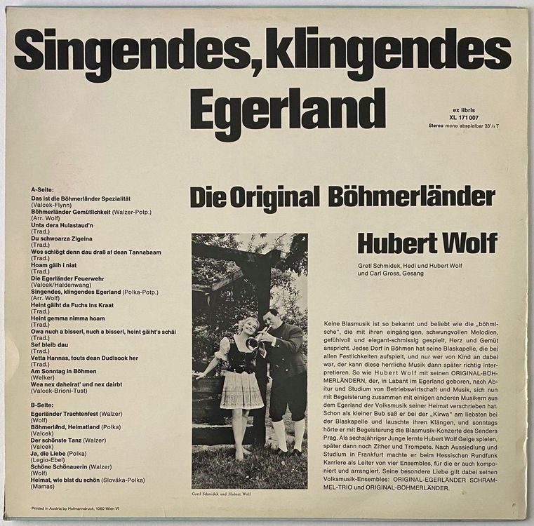 Dischi in vinile: Die Original Böhmerländer, Hubert Wolf – Usato da Flums venduto da Empe1 1