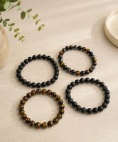 4er Set Armbänder Onyx Tigerauge Lavastein Hämatit