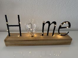 Décoration lumineuse "HOME" bois et métal, 35 cm