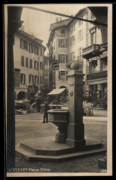 Ansichtskarten: Lugano, Piazza Dante mit Hotel Caldelari – Gebraucht aus Berlin von bartko-reher