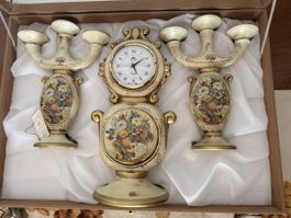 Barock Kaminuhr & Kerzenständer Set Italien – NEU