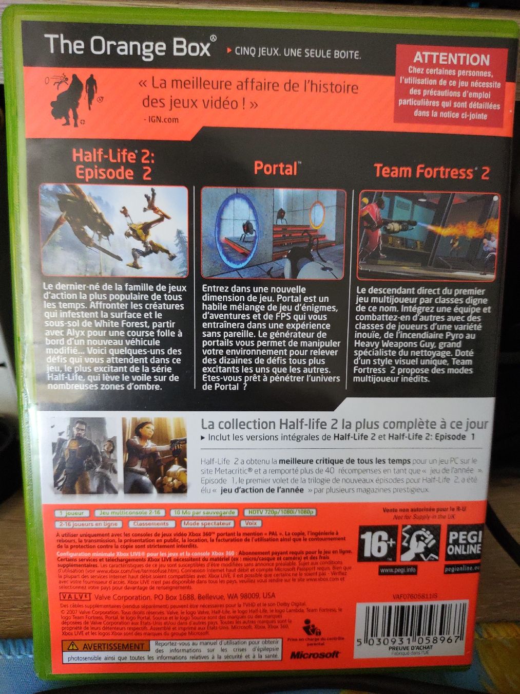 Microsoft Giochi: Jeu Xbox 360 The Orange Box  – Usato da fribourg venduto da GameSpot 1