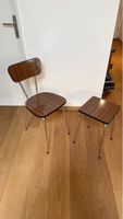Chaise et tabouret vintage en bois et métal
